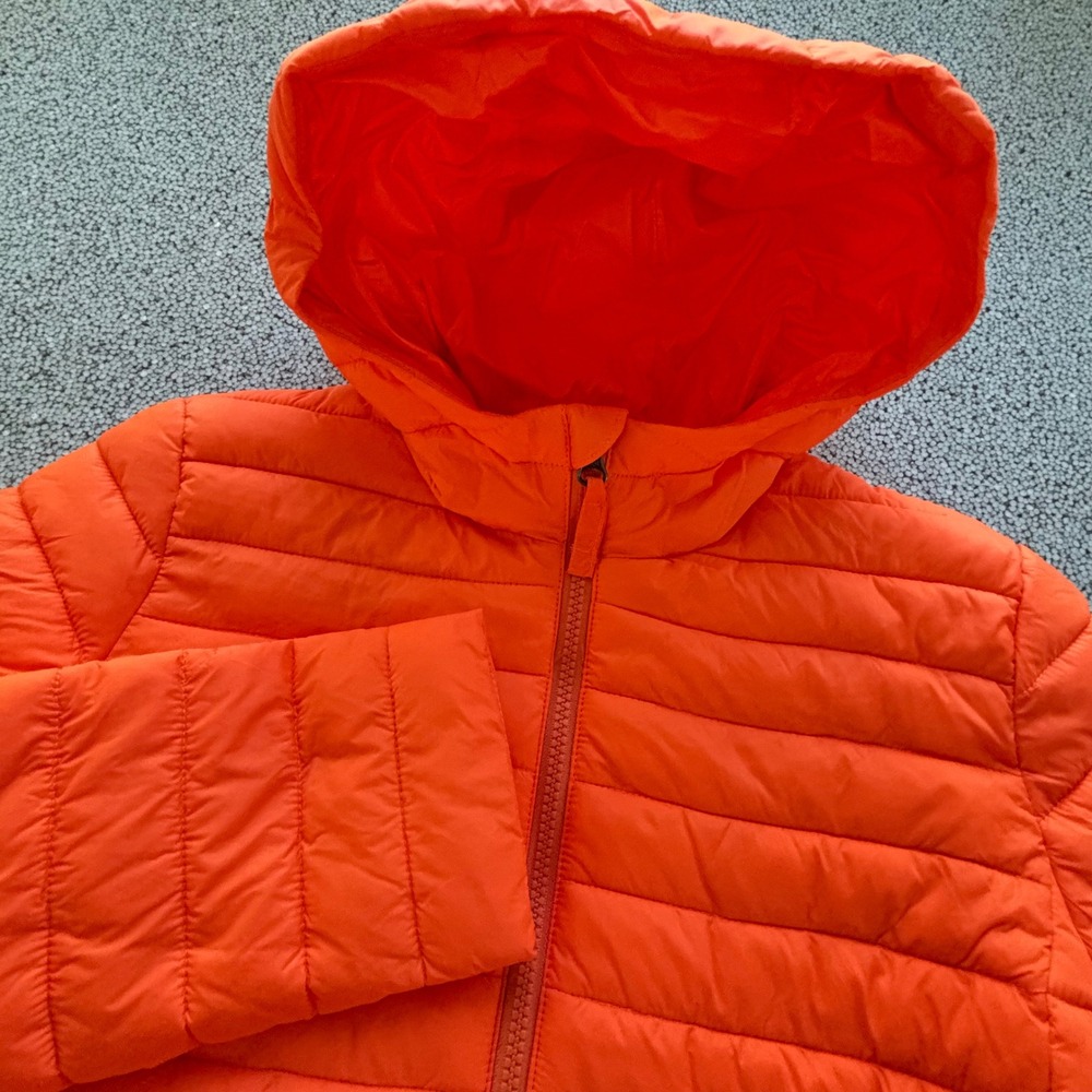 Lands End Puffer Jacket Kids XL Orange Primaloft Hooded Outdoorsy Camping Unisex
